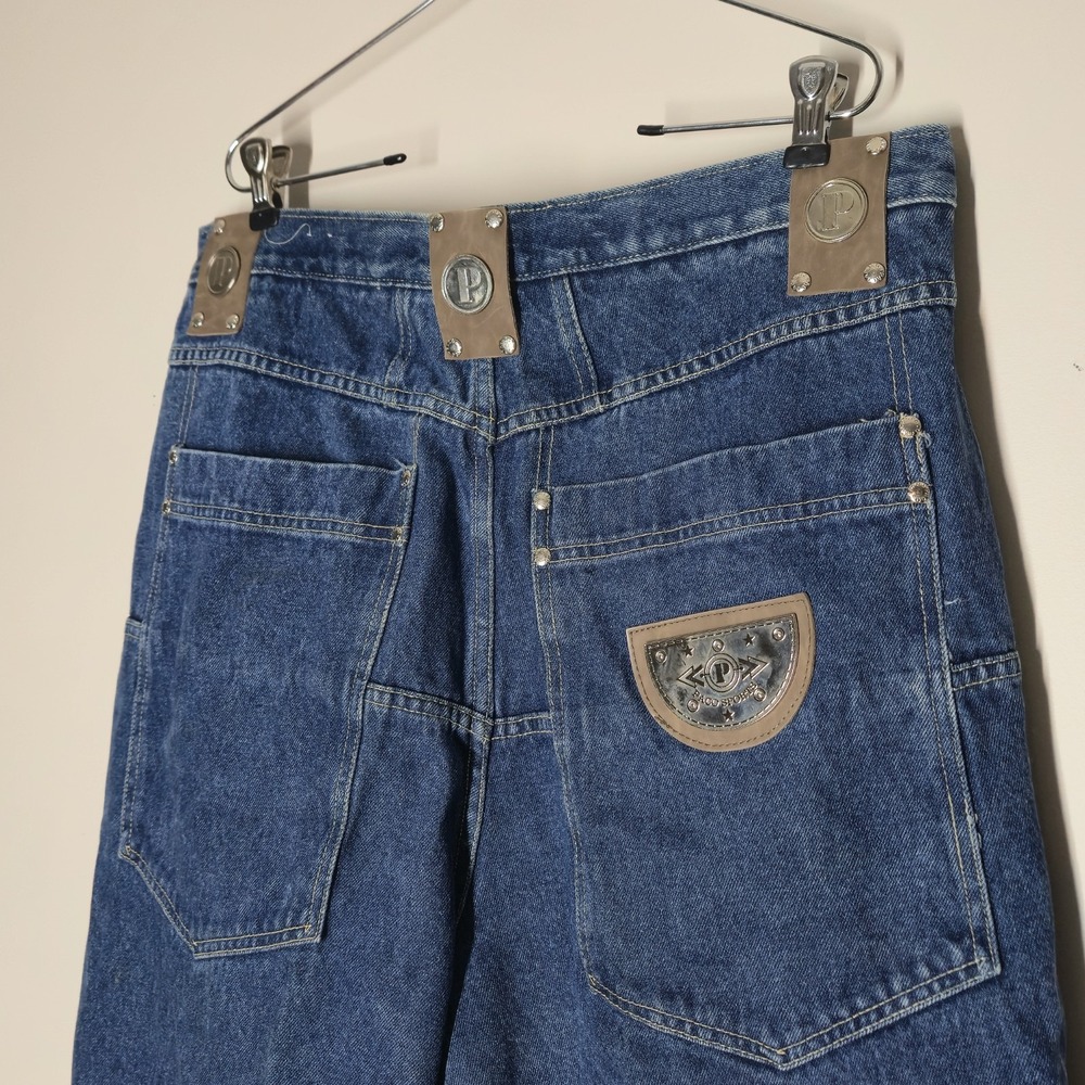 Vintage Paco Sport Jeans Leather Baggy Fit Mens 36 Blue Denim Hip Hop 90s Y2K